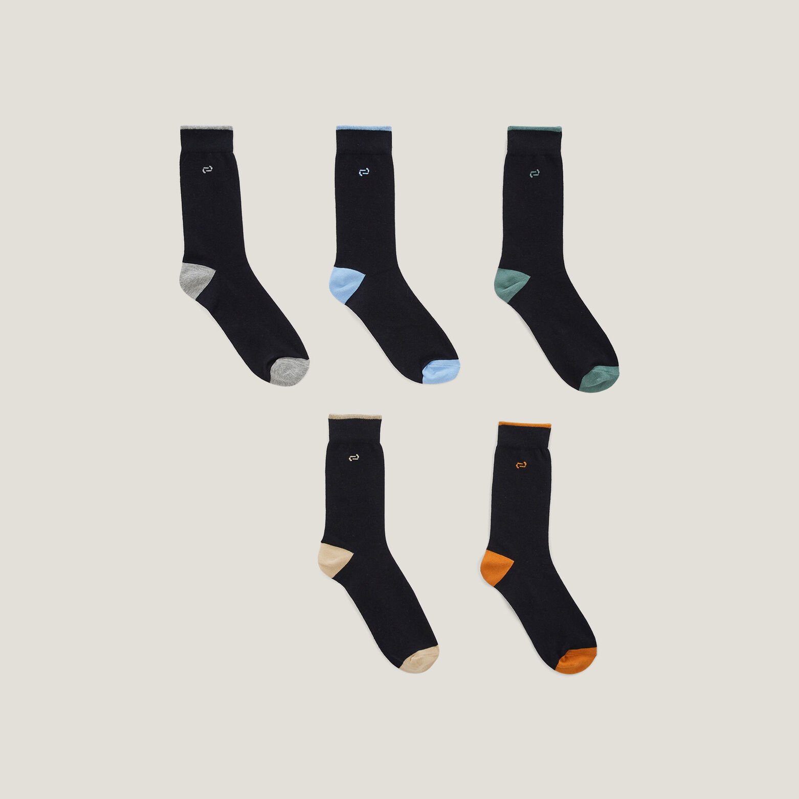 Set 5 paar sokken contrasterende hiel en teen