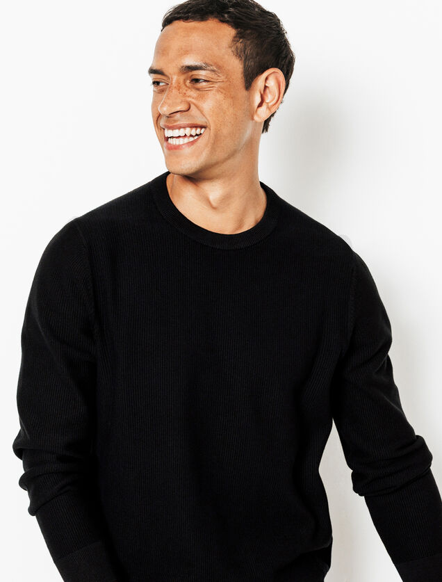 Pull col rond jeux de points fantaisie