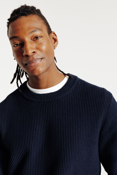 Pull col rond jeux de points fantaisie