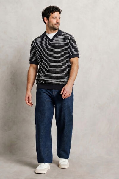 Trui korte mouwen en polokraag in gestreept 