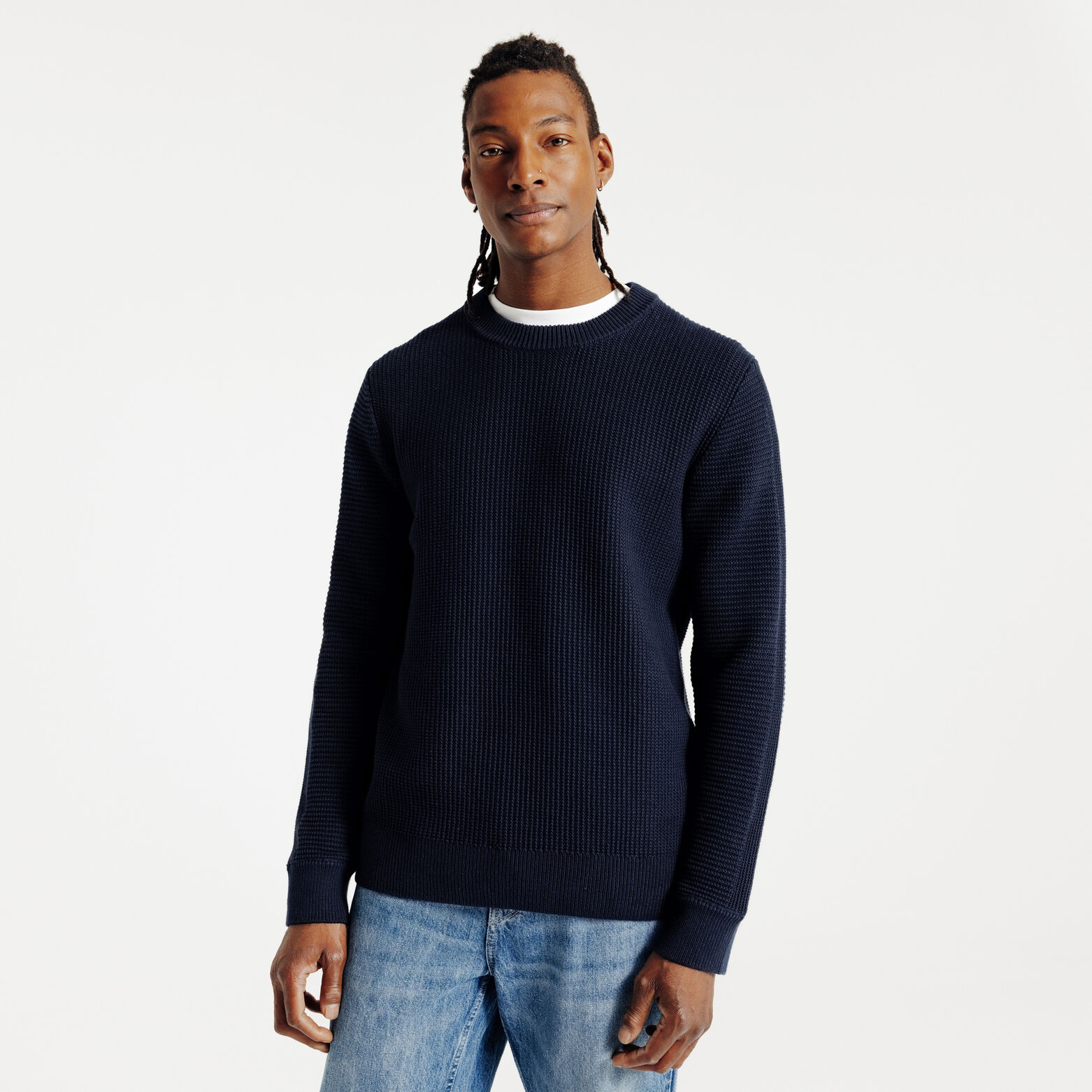 Pull col rond jeux de points fantaisie