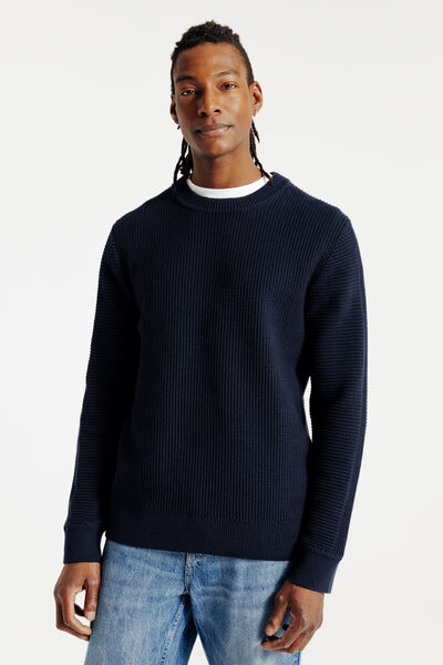 Pull col rond jeux de points fantaisie