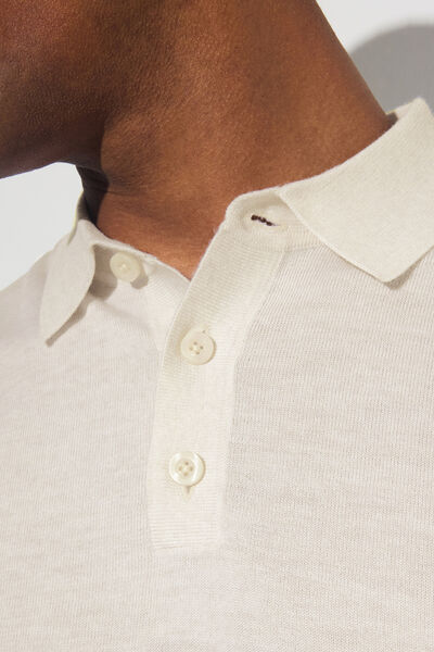 Polo met knoopkraag in merinoswol