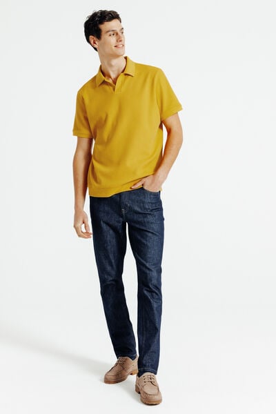 Polo in textuurstof met korte mouwen en resortkraa