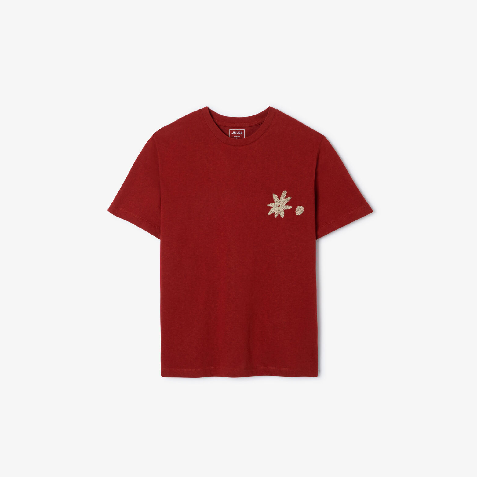 Tee shirt col rond brod&eacute; fleur poitrine