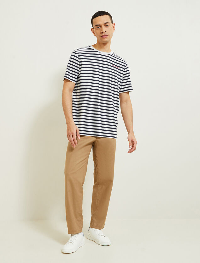 Tee shirt col rond marinière brodé