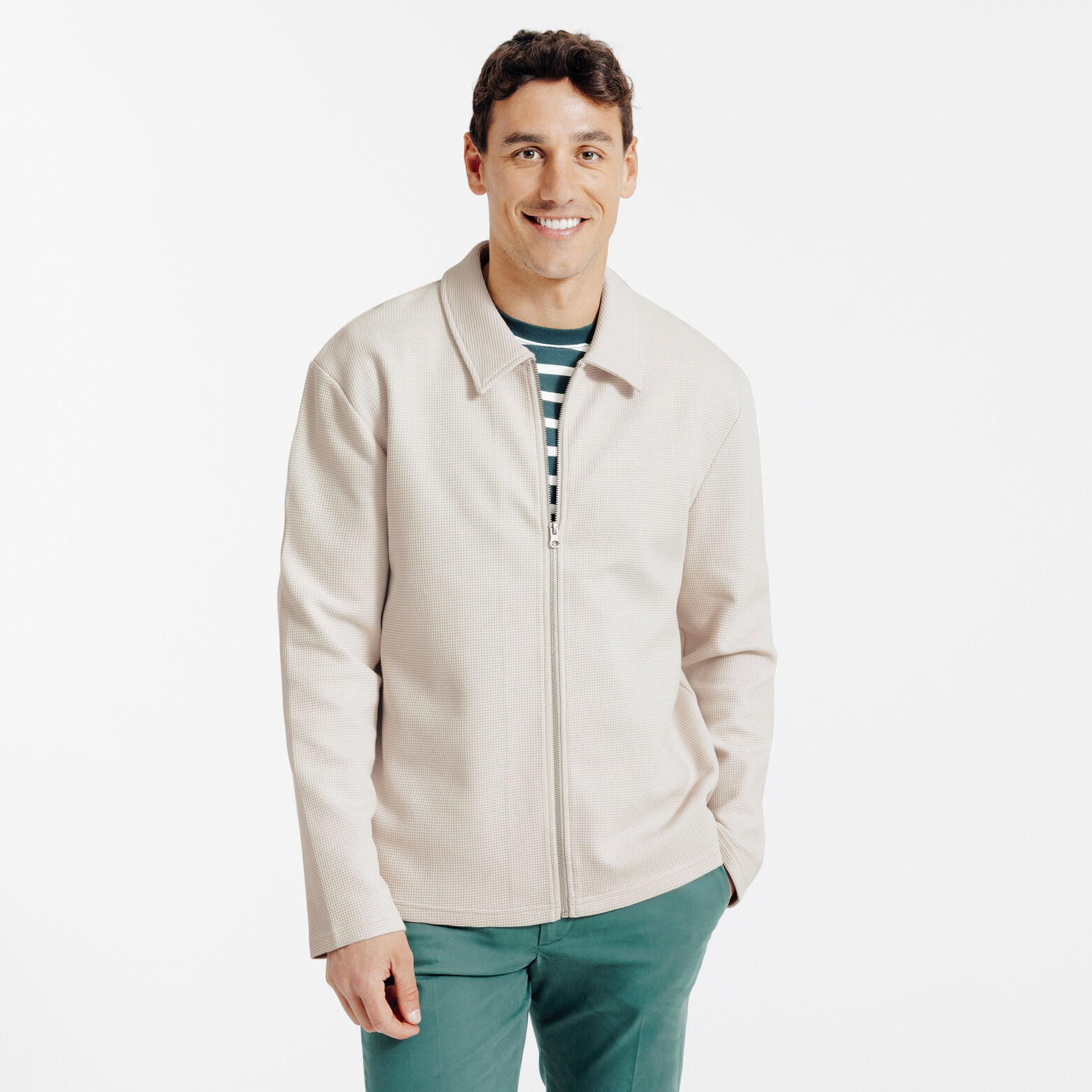 Sweat col chemise gaufr&eacute;