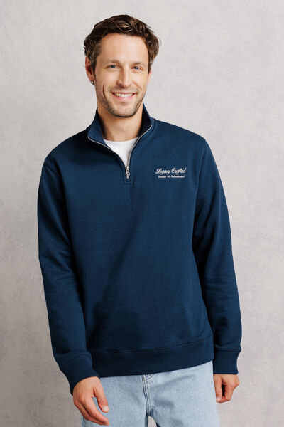 Sweater met ritskraag, geborduurd "Legacy crafted"