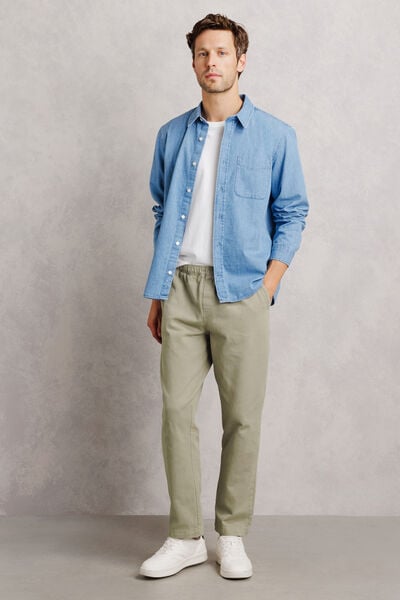 Pantalon tapered taille &eacute;lastiqu&eacute;e 100% coton
