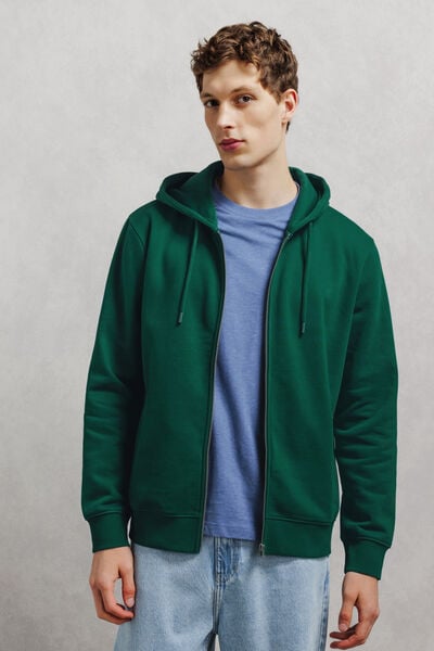 Sweat &agrave; capuche zipp&eacute; molleton uni