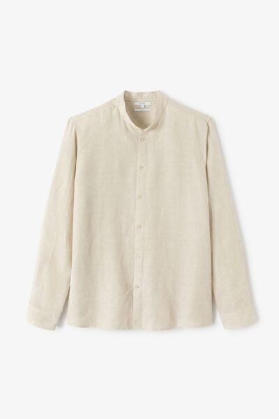 Chemise col mao en lin unie