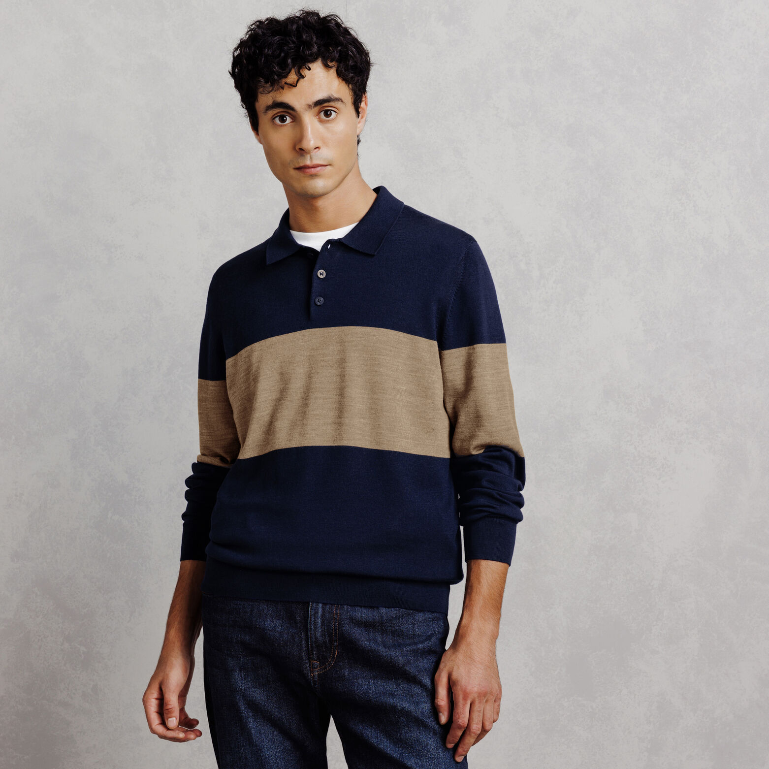 Pull col polo boutonn&eacute; 100% m&eacute;rinos