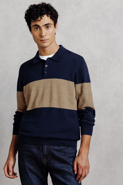 Pull col polo boutonn&eacute; 100% m&eacute;rinos