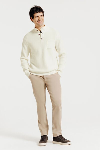 Pull col montant boutonn&eacute; poche poitrine