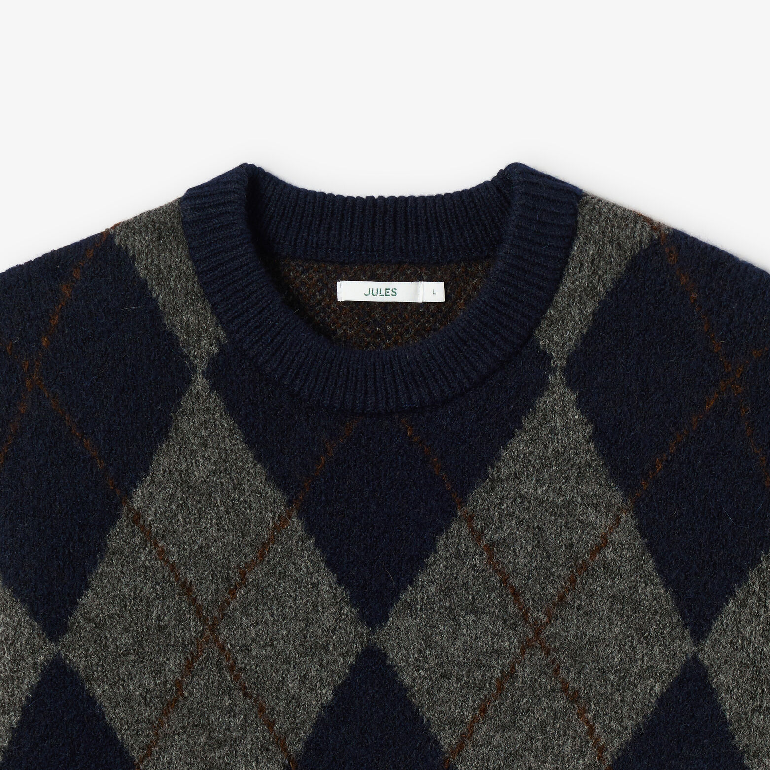 Pull col rond jacquard carreaux argyle