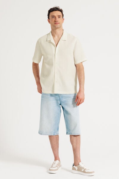 Chemisette gaufr&eacute;e coton unie