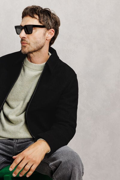 Blouson contenant de la laine col chemise zipp&eacute;
