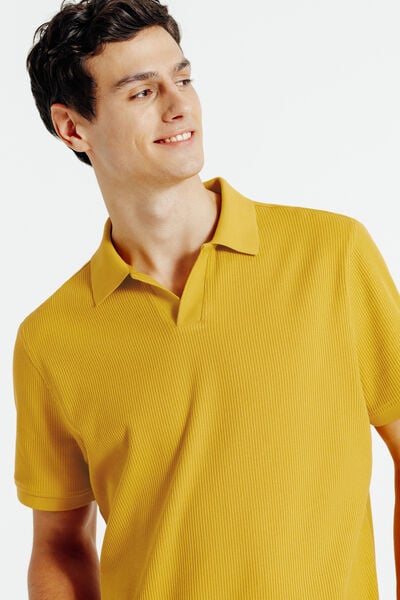 Polo in textuurstof met korte mouwen en resortkraa