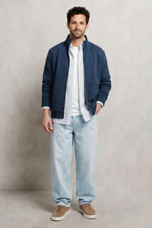 Effen heavy weight sweater opstaande kraag met rit