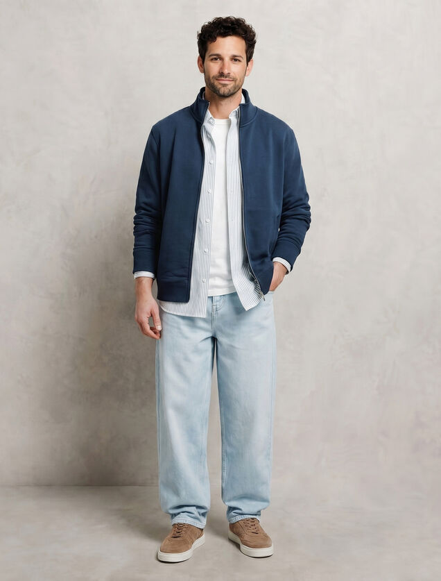 Effen heavy weight sweater opstaande kraag met rit