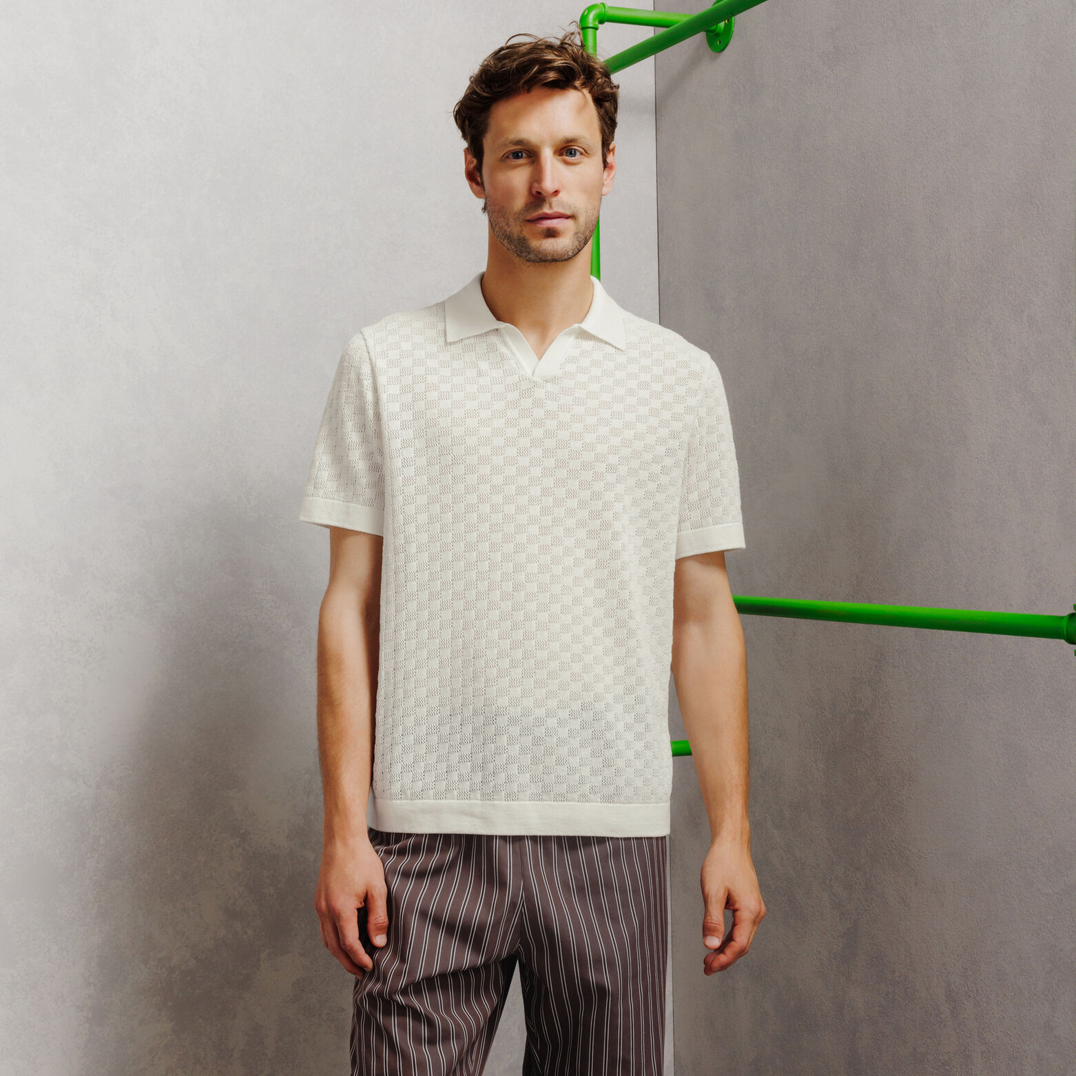 Polo en maille col resort damier
