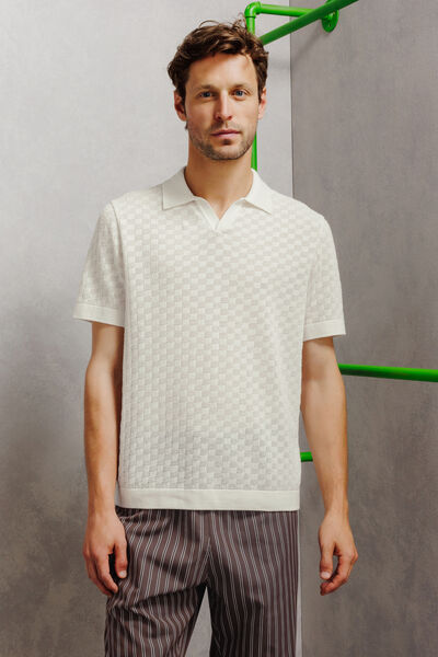 Polo en maille col resort damier