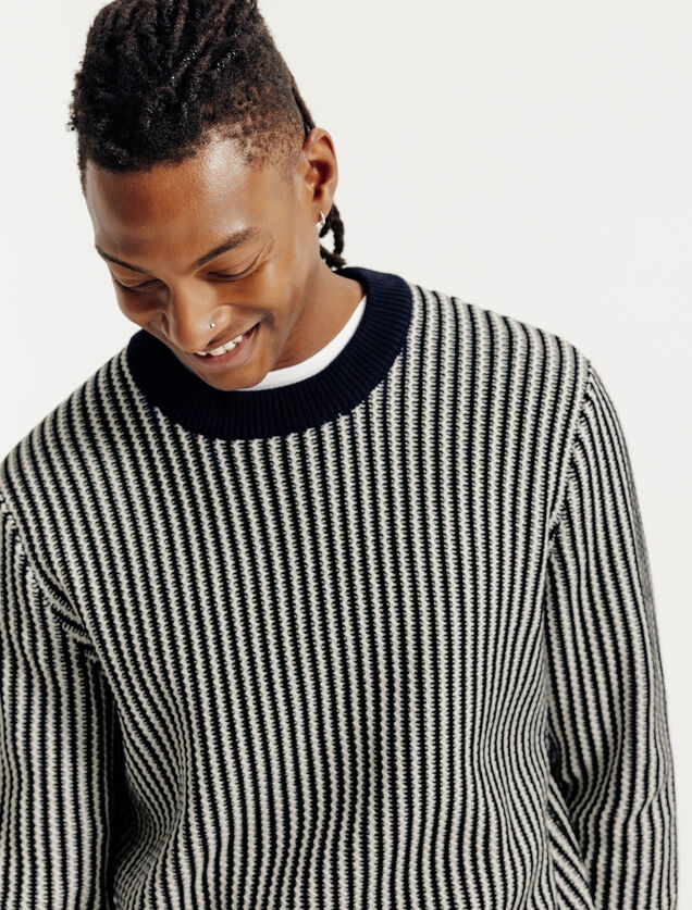 Trui ronde hals in gestreept jacquard