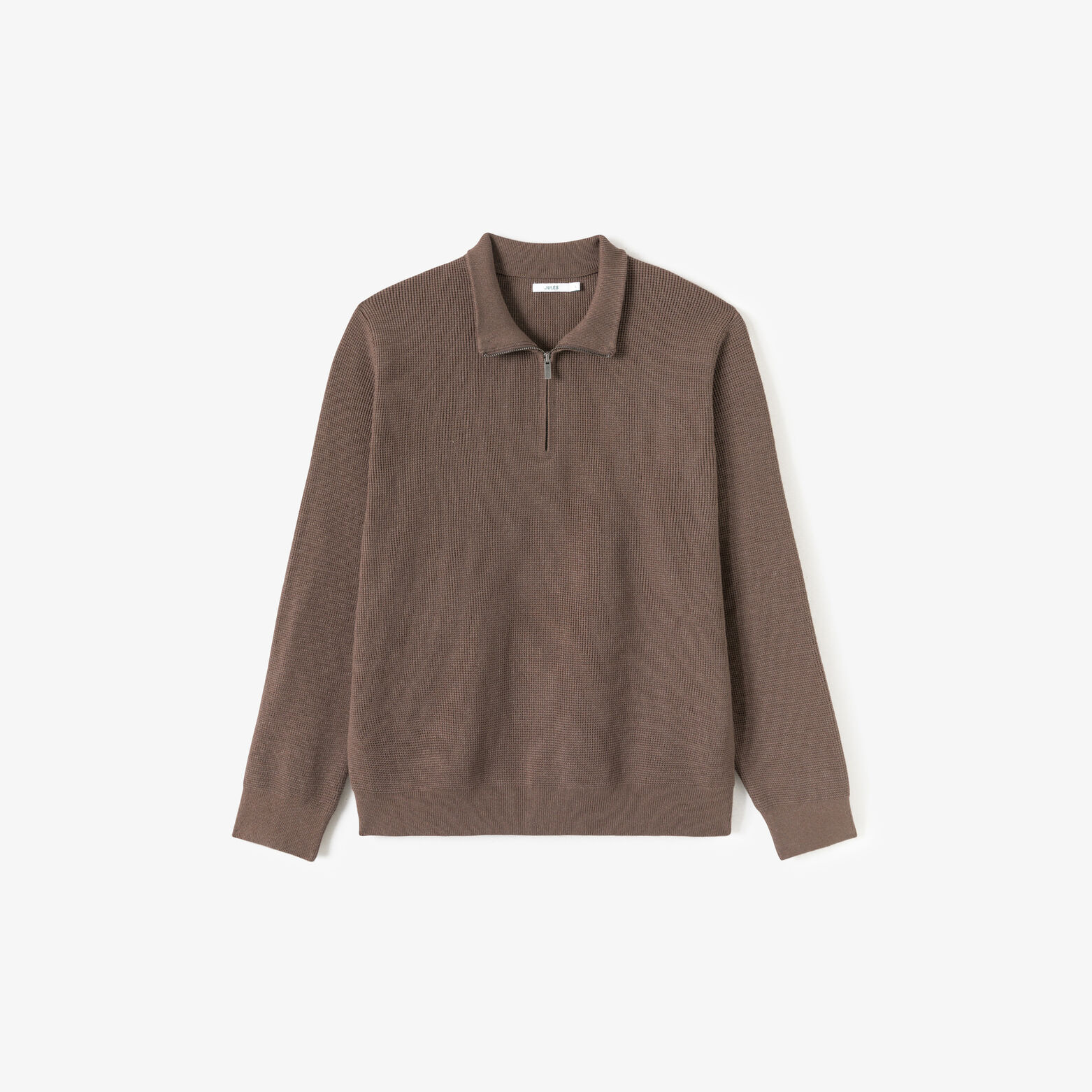 Trui met opstaande kraag en rits in wafelstof