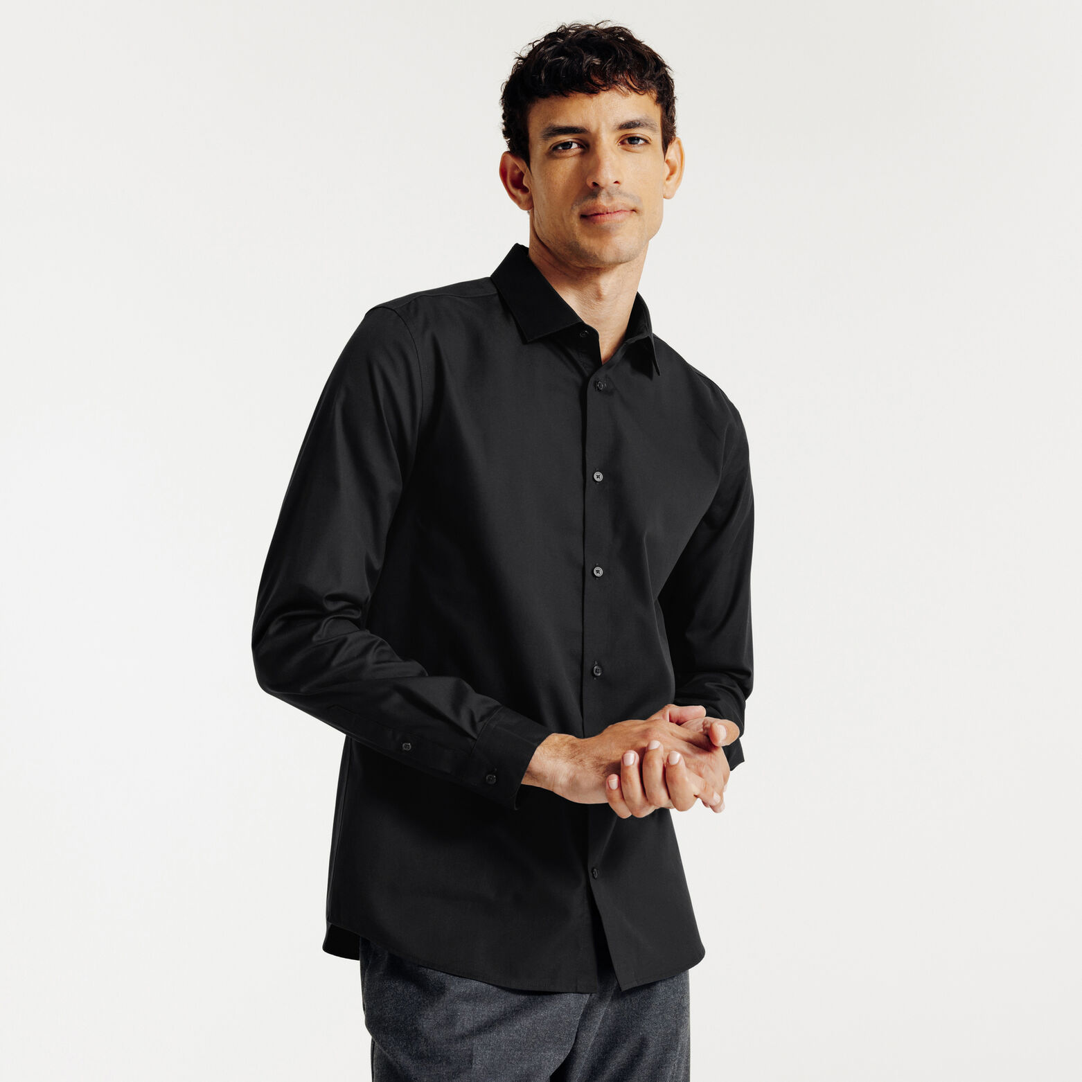 Slim fit effen strijkvrij hemd in katoen