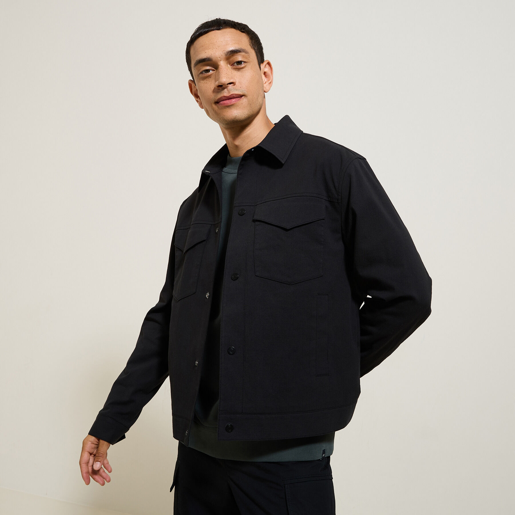 Blouson court col chemise Noir Jules