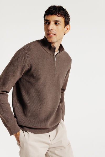 Pull col montant zippé gaufré