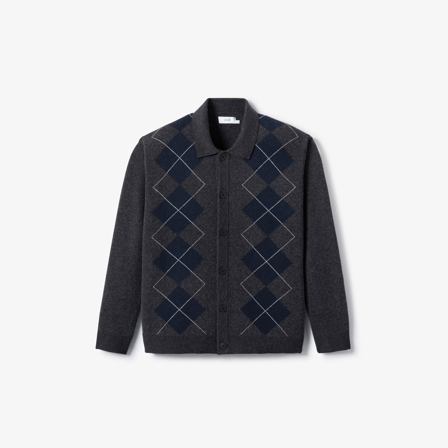 Cardigan col polo jacquard carreaux argyle
