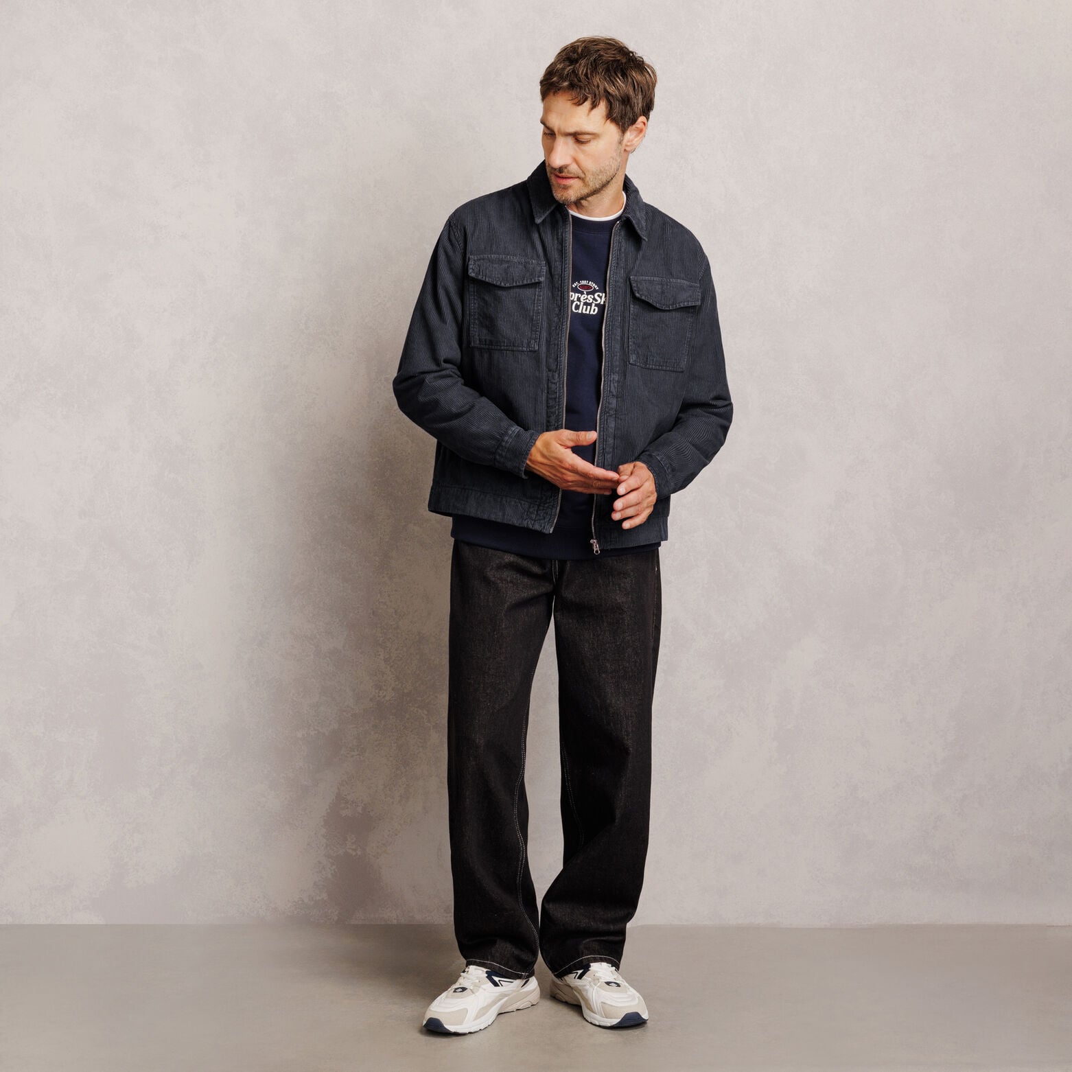 Veste zipp&eacute;e en velours col chemise 100% coton