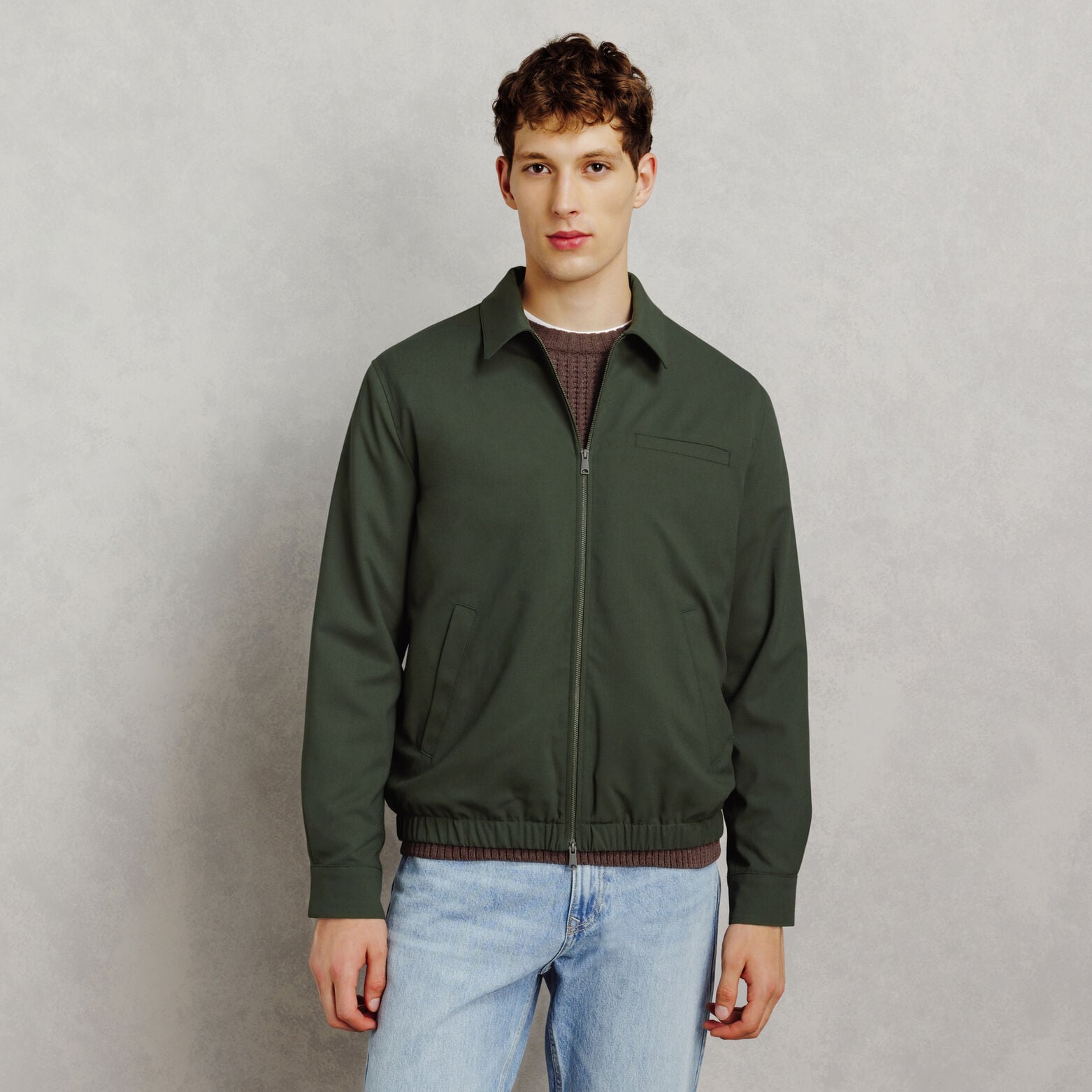 Veste zipp&eacute;e col chemise