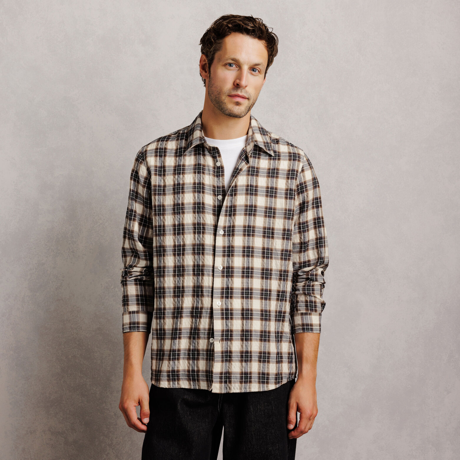 Chemise regular col fran&ccedil;ais &agrave; carreaux