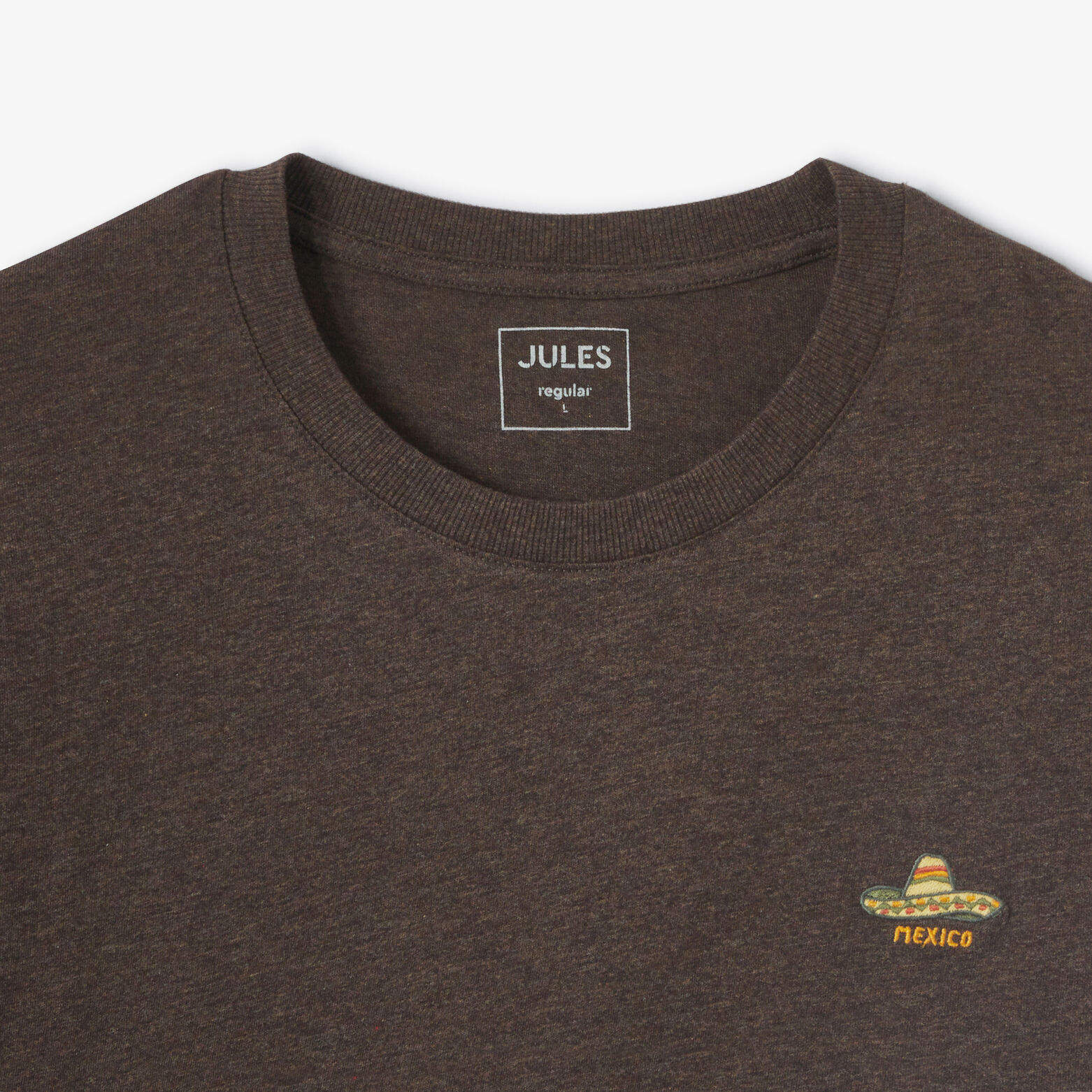 Geborduurd t-shirt ronde hals in gemêleerde stof