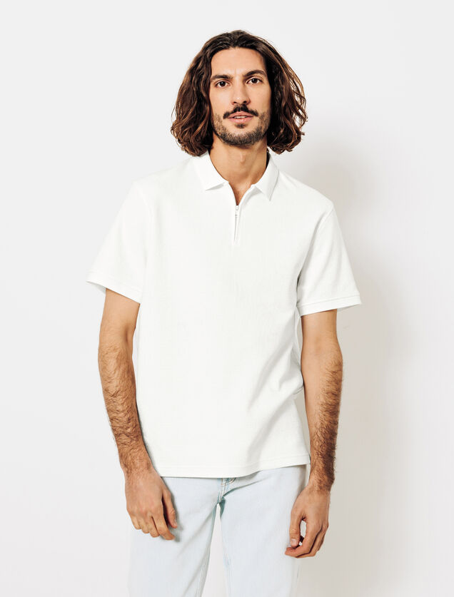 Polo manches courtes textur&eacute; col zipp&eacute;