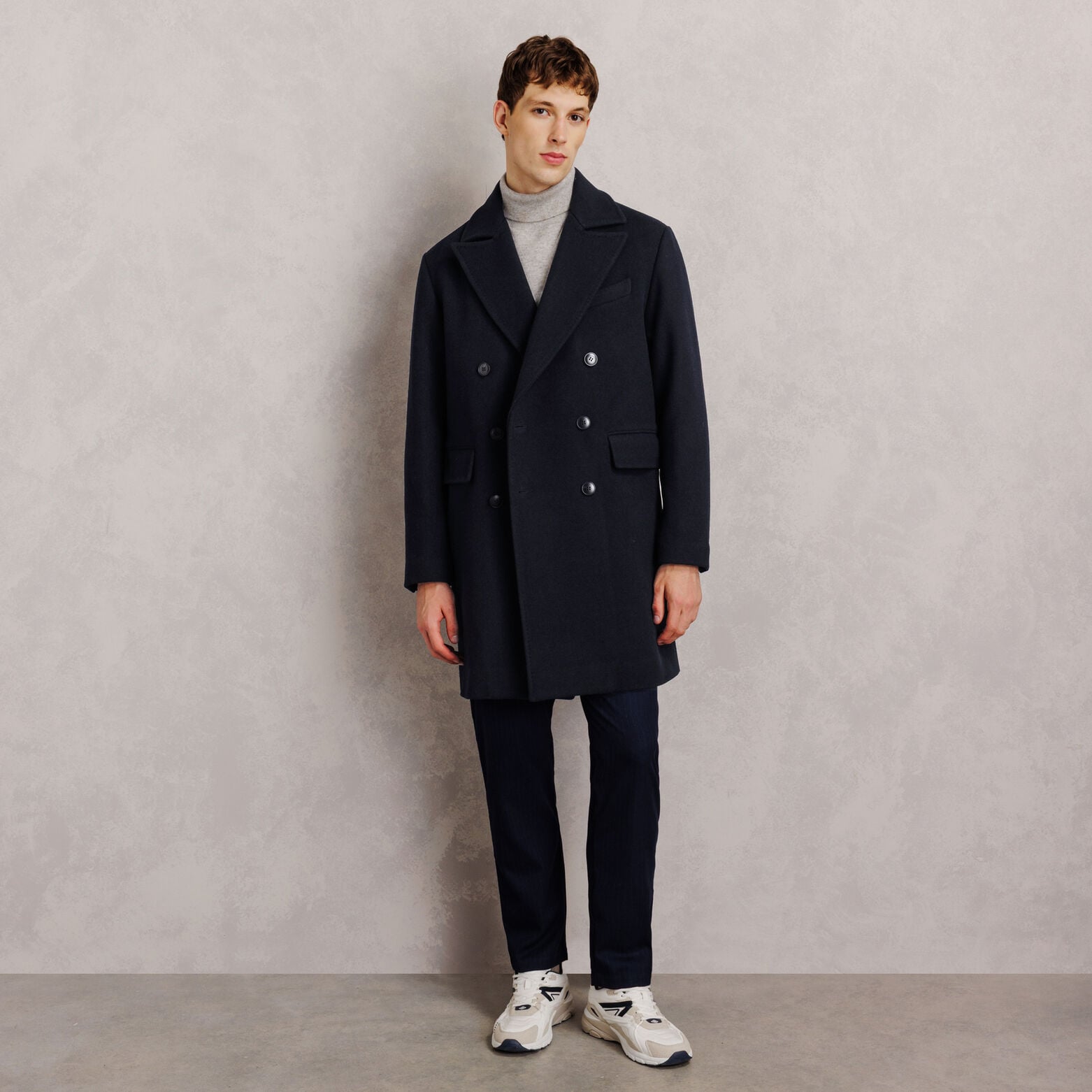 Manteau long crois&eacute; laine majoritaire
