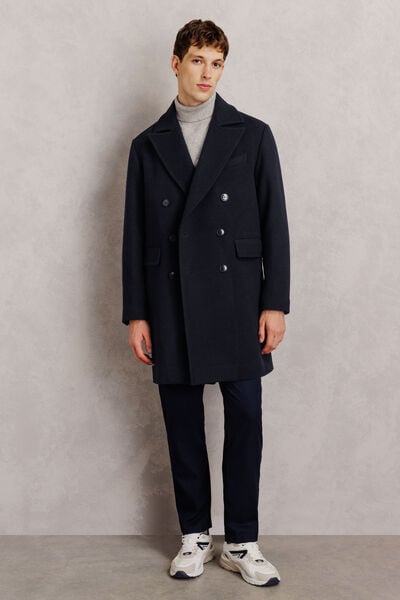 Manteau long crois&eacute; laine majoritaire