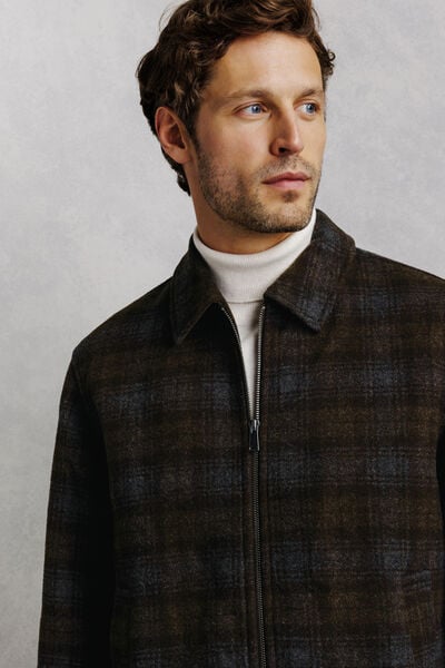 Blouson contenant de la laine col chemise zipp&eacute;