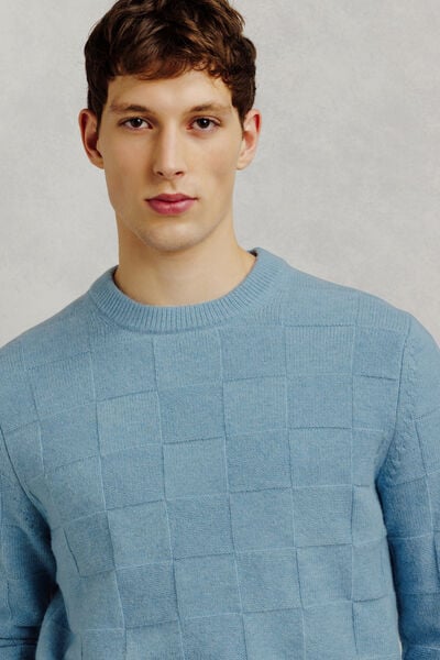 Pull col rond damier laine d'agneau majoritaire