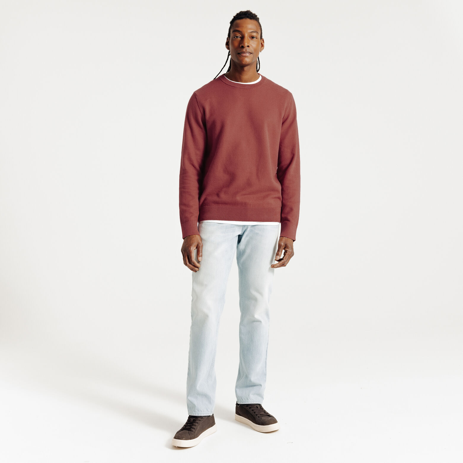 Pull col rond jeux de points fantaisie