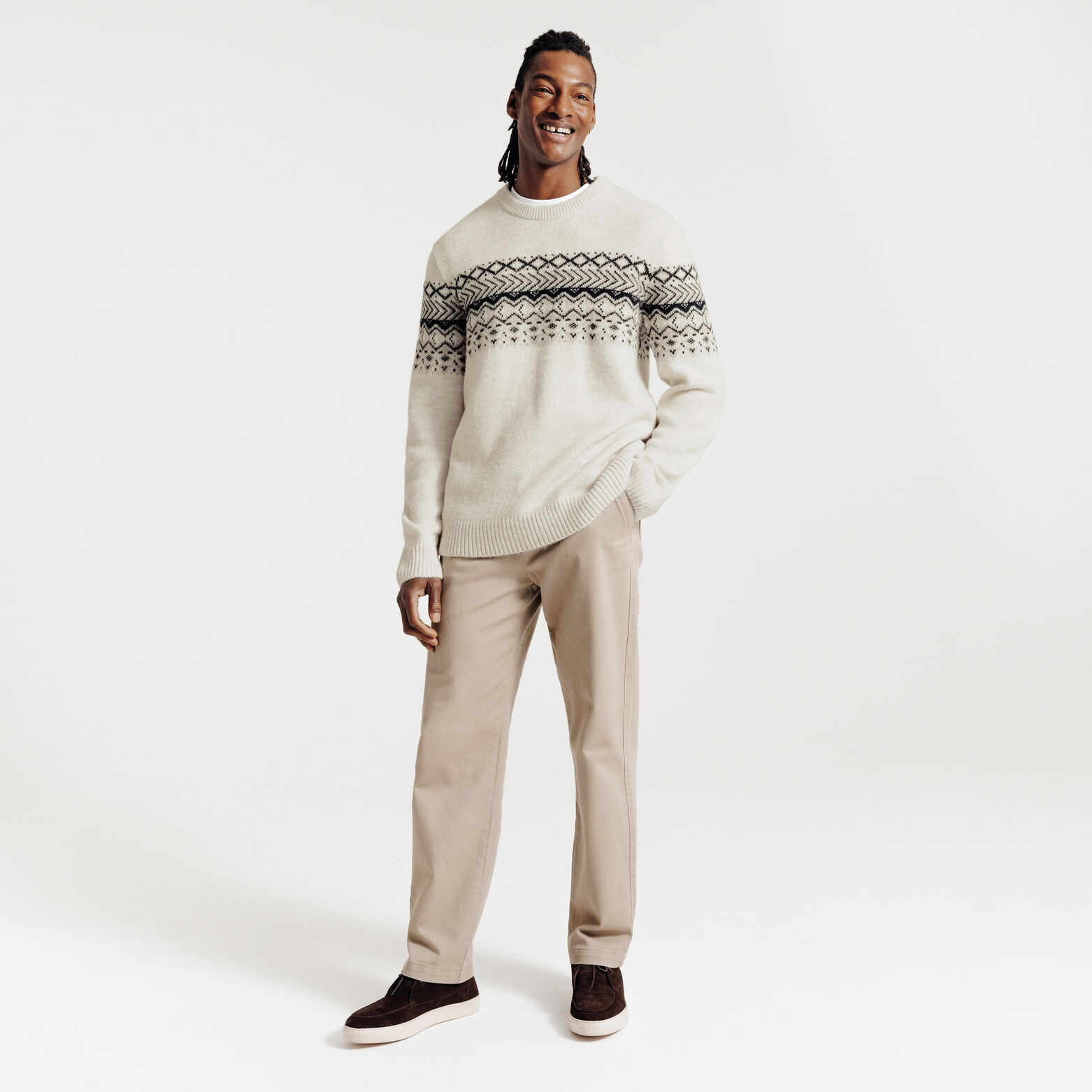 Noorse trui ronde hals in jacquard