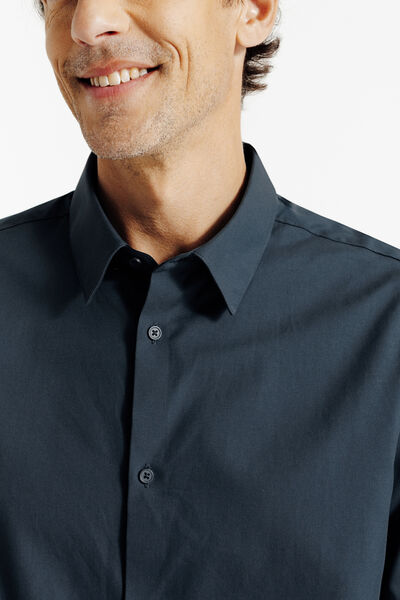 Makkelijk te strijken effen slim fit hemd in katoe
