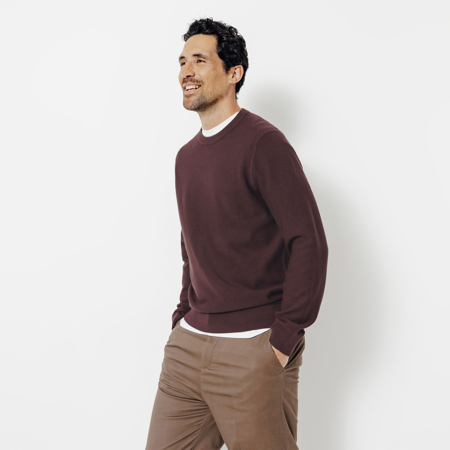 Pull col rond jeux de points fantaisie