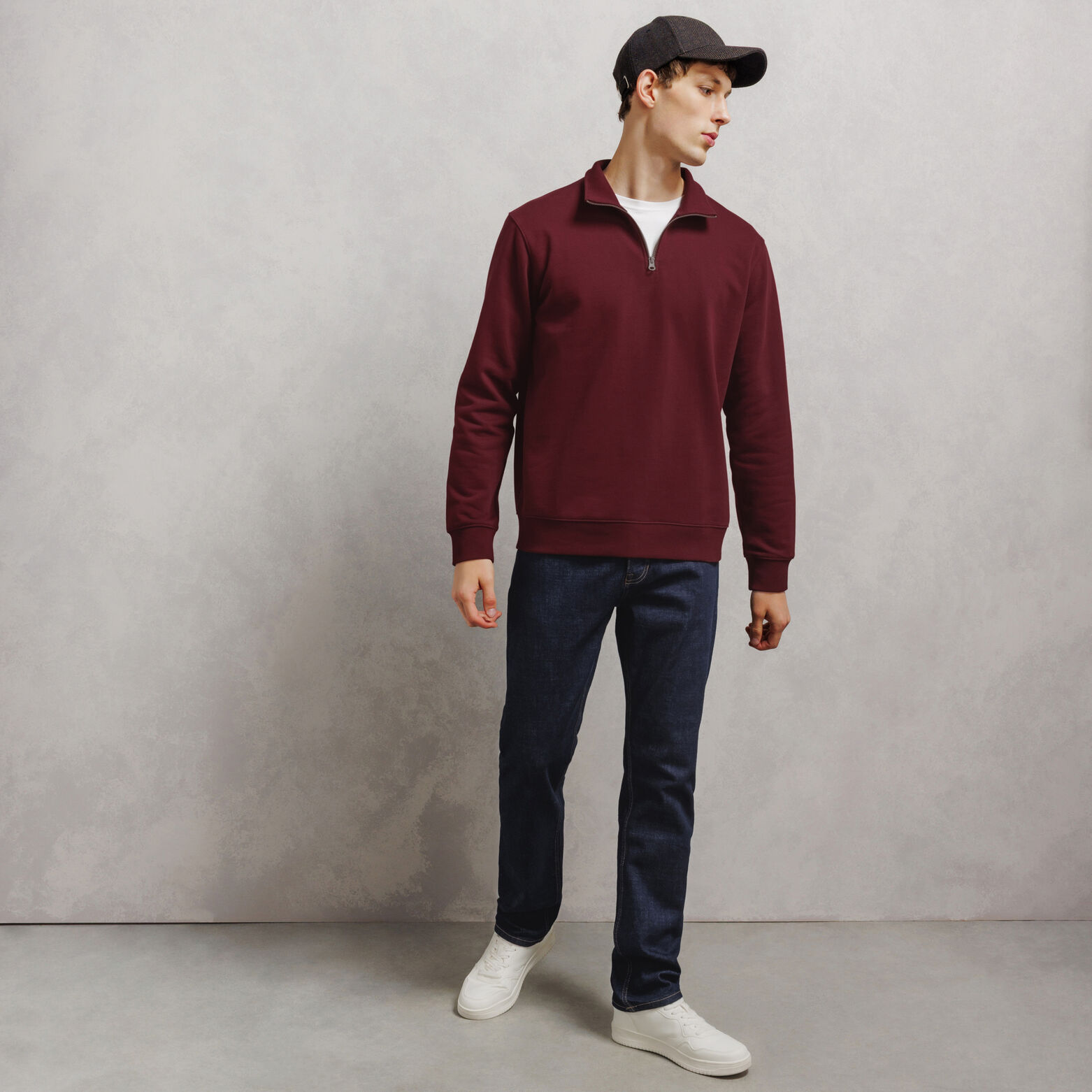 Sweat col montant zipp&eacute; molleton uni