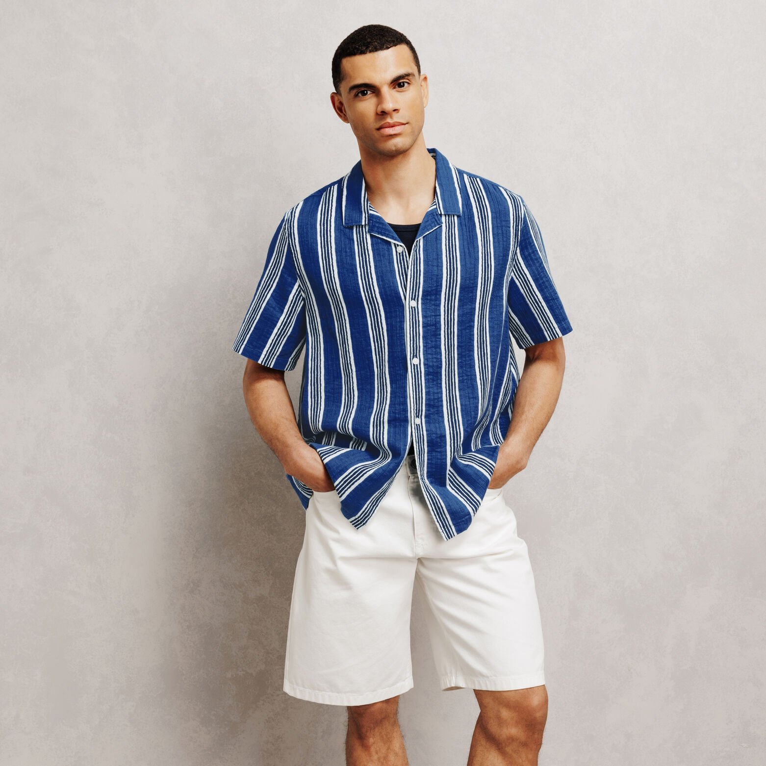 Chemisette en coton textur&eacute; &agrave; rayures