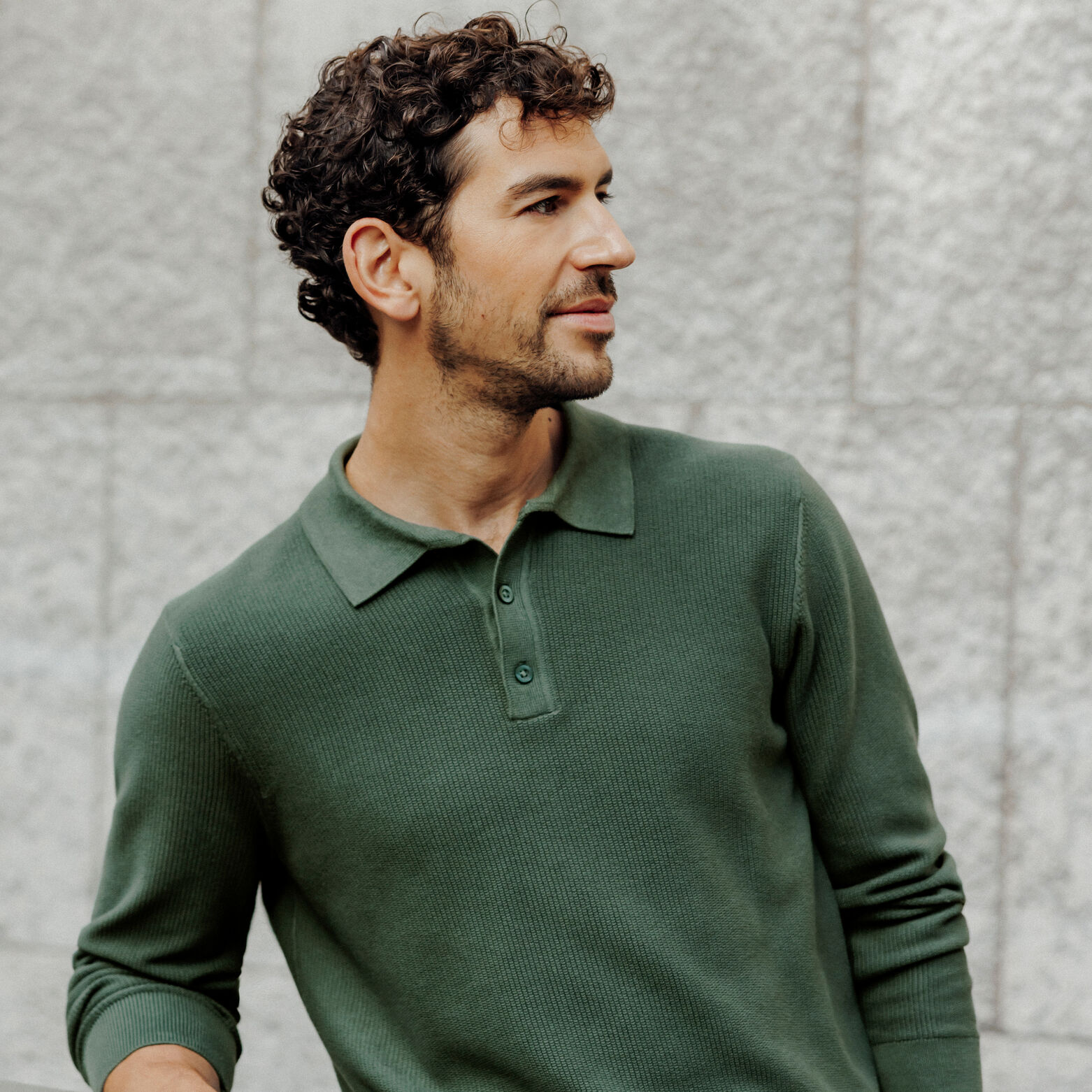 Polo en maille col boutonné jeux de points