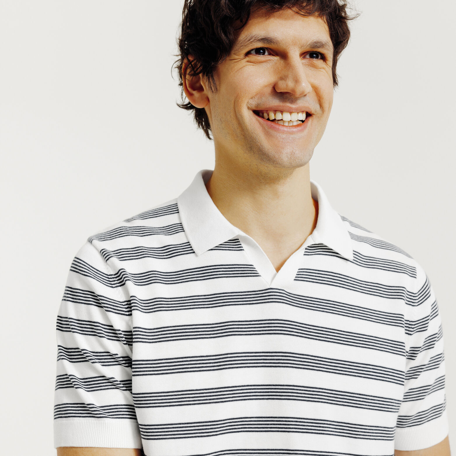 Gestreepte trui korte mouwen met resort polokraag