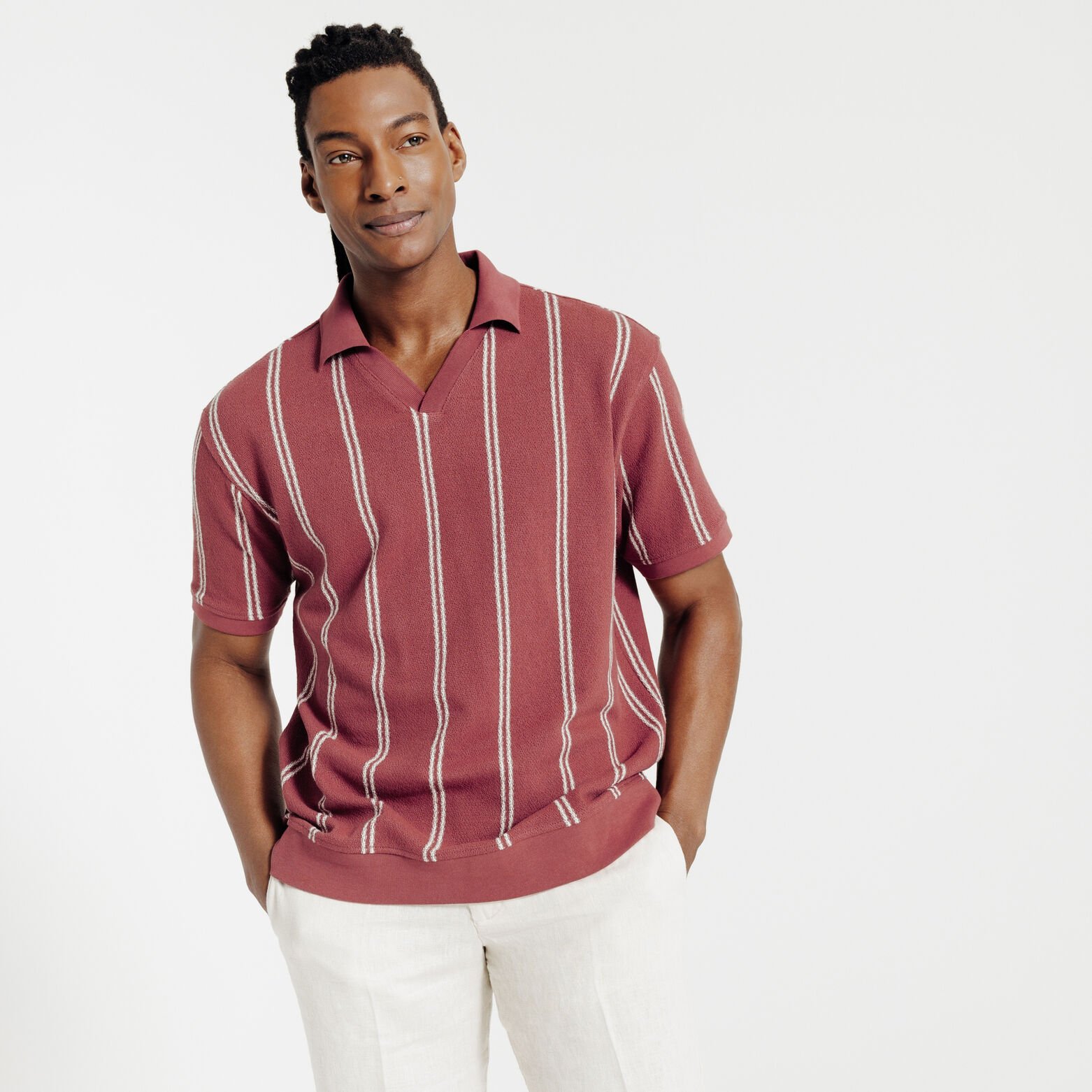 Polo manches courtes ray&eacute; col resort